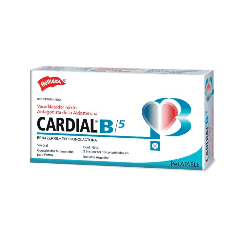 Cardial B/5 * 20 Comprimidos | Benazepril + Espironolactona | Vasodilatador Cardíaco para Perros