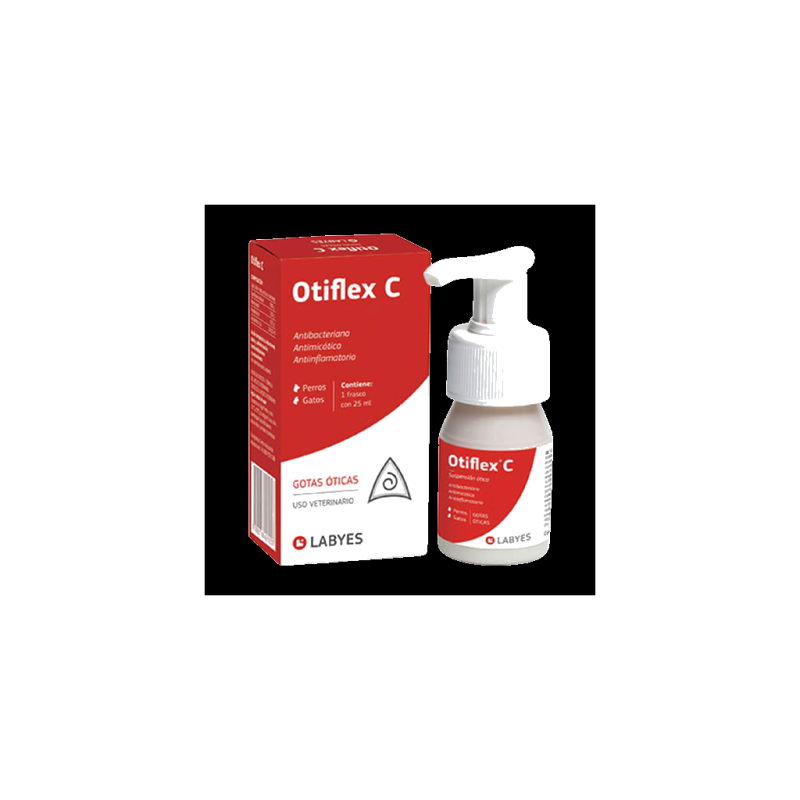 Otiflex C Gotas Óticas 25ml | Antibacteriano + Antimicótico + Antiinflamatorio | Perros y Gatos | Labyes