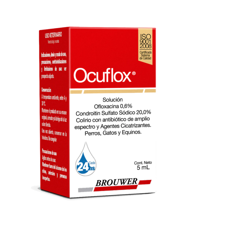 Ocuflox 5ml — Colirio Antibiótico Ofloxacina + Condroitín para Perros y Gatos | Brouwer
