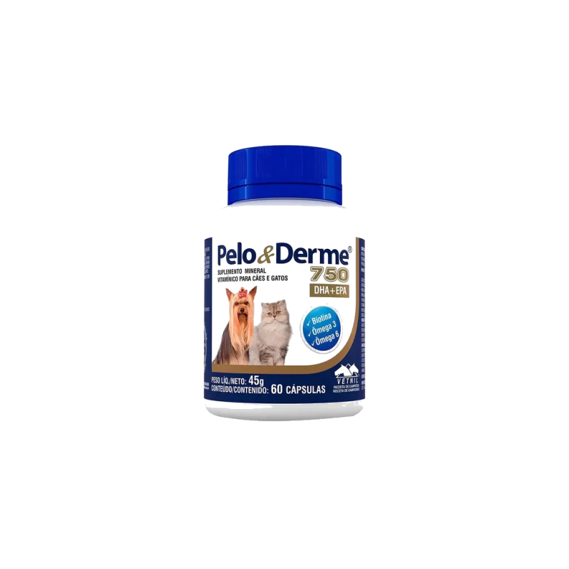 Pelo & Derme 750 60 Cápsulas — Suplemento Pelo y Piel para Perros y Gatos | Vetnil