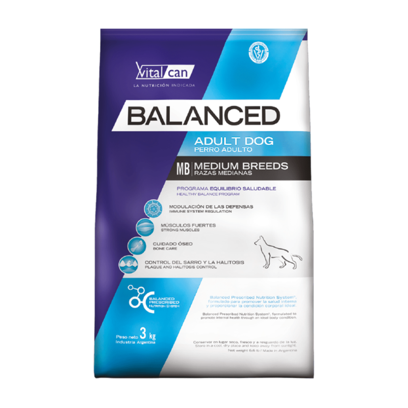 Vitalcan Balanced Adult Dog Medium Breeds 3kg — Salud Ósea y Defensas para Perros de Razas Medianas