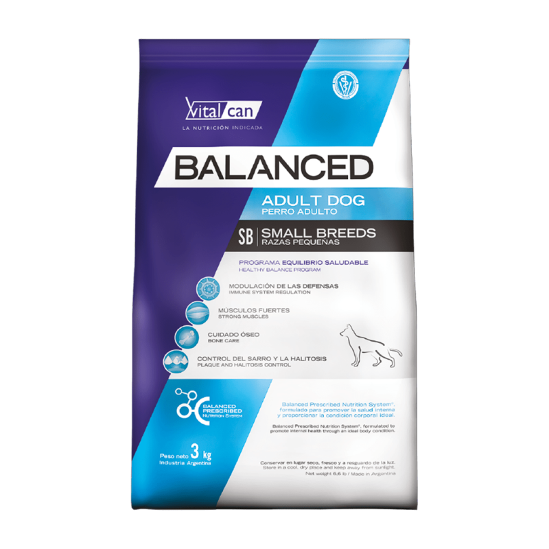 Vitalcan Balanced Adult Dog Small Breeds 3kg — Cuidado Óseo y Defensas para Perros de Razas Pequeñas