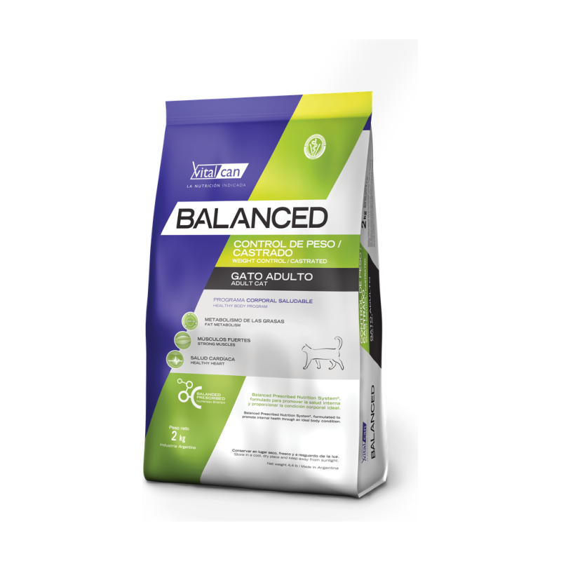Vitalcan Balanced Control de Peso / Castrado 2kg — Metabolismo de las Grasas para Gatos Adultos Castrados