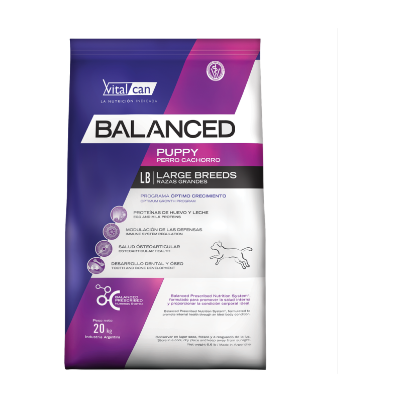 Vitalcan Balanced Puppy Large Breeds 20kg — Crecimiento Óseo y Articular Fuerte para Cachorros de Raza Grande | Vitalcan