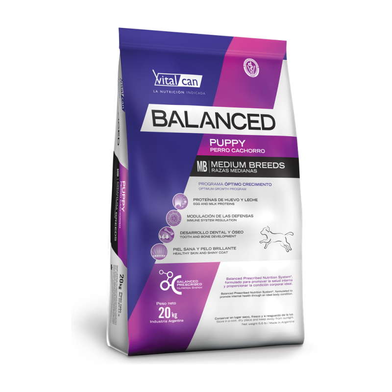 Vitalcan Balanced Puppy Medium Breeds * 20kg — Óptimo Crecimiento y Desarrollo Óseo para Cachorros de Razas Medianas