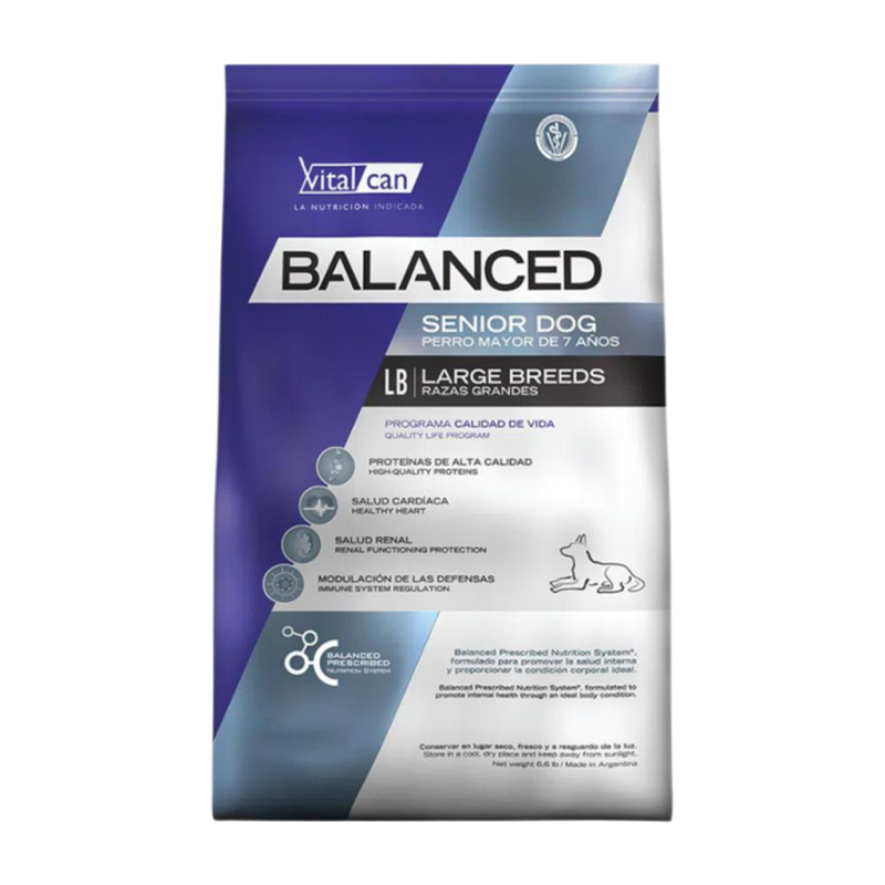 Vitalcan Balanced Senior Dog Large Breeds *15kg — Salud Cardíaca y Renal para Perros Mayores de Razas Grandes
